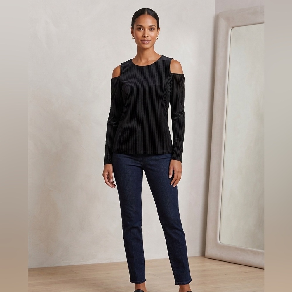 Calvin Klein Black velvet shoulder Top